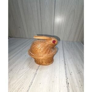 Bunny Rabbit Wicker Basket with Lid Vintage Home Decor 5” Countrycore Rustic